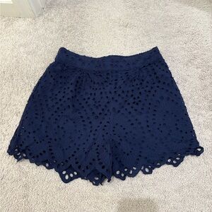 Skies Are Blue High Waist Navy Eyelet Shorts